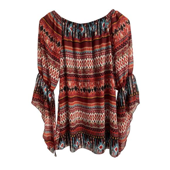 Western Boho Top Womens Small Blouse Sheer Whimsy Peasant Festival Blouse Shirt‎ - Picture 2 of 10